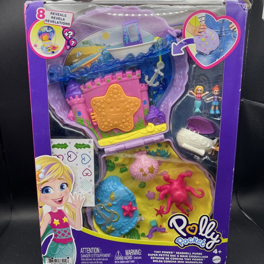 Polly Pocket Micro Tiny Power Seashell Purse Playset Purple Shell Purse Mermaid